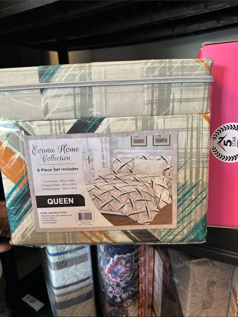 Queen Sheet Set - Gray, Teal & Orange Plaid